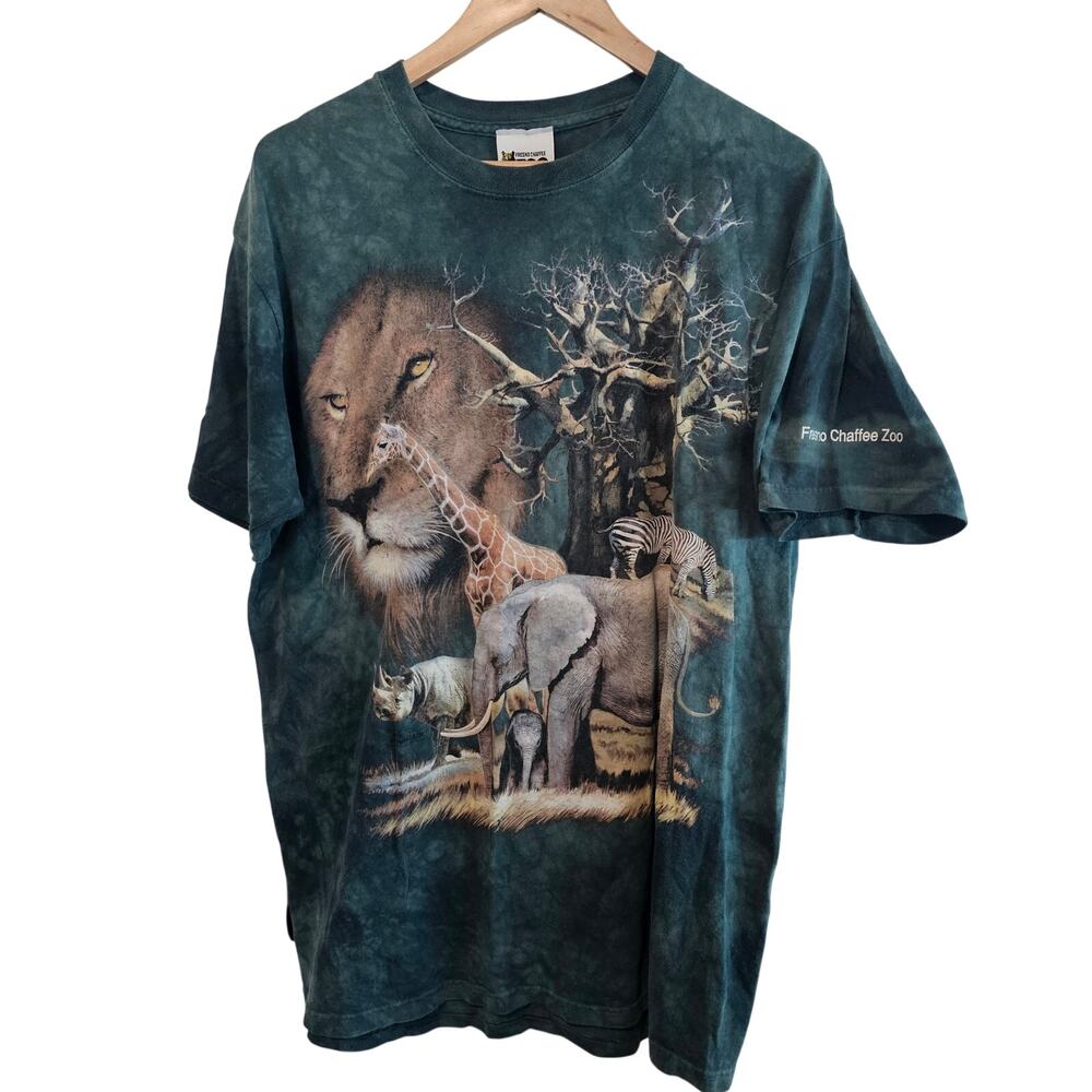 Vintage The Mountain Zoo Animals Mens Shirt Large Green Lion Fresno Zoo Retro